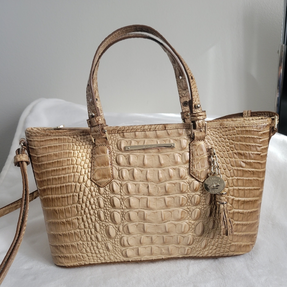 Brahmin Tan Croc-Embossed Satchel
